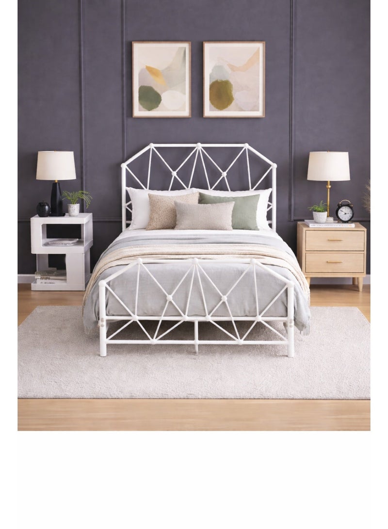 NZONE STORE Luxury Modern Geometric Metal Single Bed Frame with Decorative Steel Headboard & Footboard – 190 × 90 cm – Overall Height 90 cm - Image 1